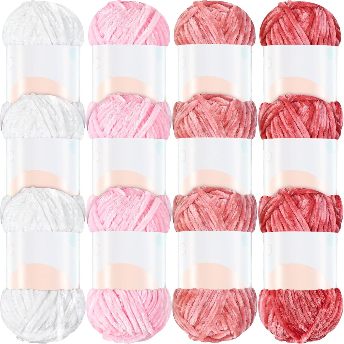 12 Skeins 1116 Yards Chenille Velvet Soft Thick Plush Yarn Bulk for Crocheting Knitting Blanket DIY Weaving Craft, 6mm, 3.5 Oz/Skein(Pink Series)