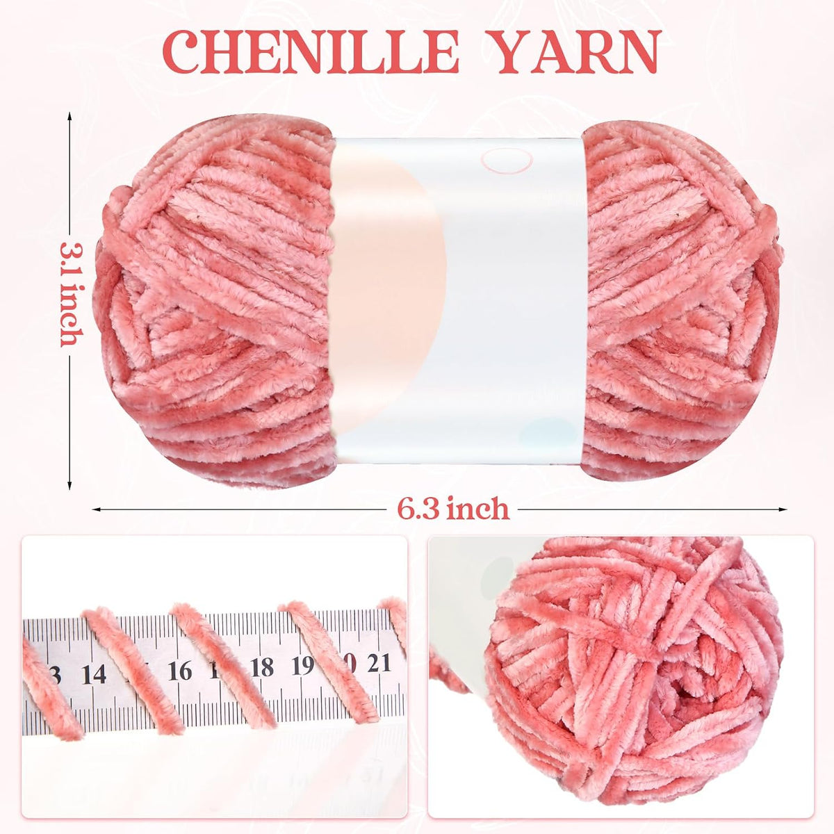 12 Skeins 1116 Yards Chenille Velvet Soft Thick Plush Yarn Bulk for Crocheting Knitting Blanket DIY Weaving Craft, 6mm, 3.5 Oz/Skein(Pink Series)