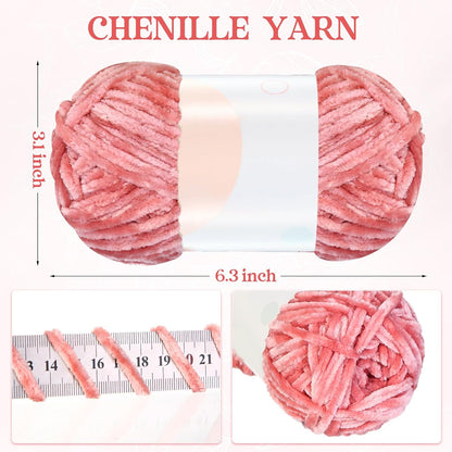 12 Skeins 1116 Yards Chenille Velvet Soft Thick Plush Yarn Bulk for Crocheting Knitting Blanket DIY Weaving Craft, 6mm, 3.5 Oz/Skein(Pink Series)