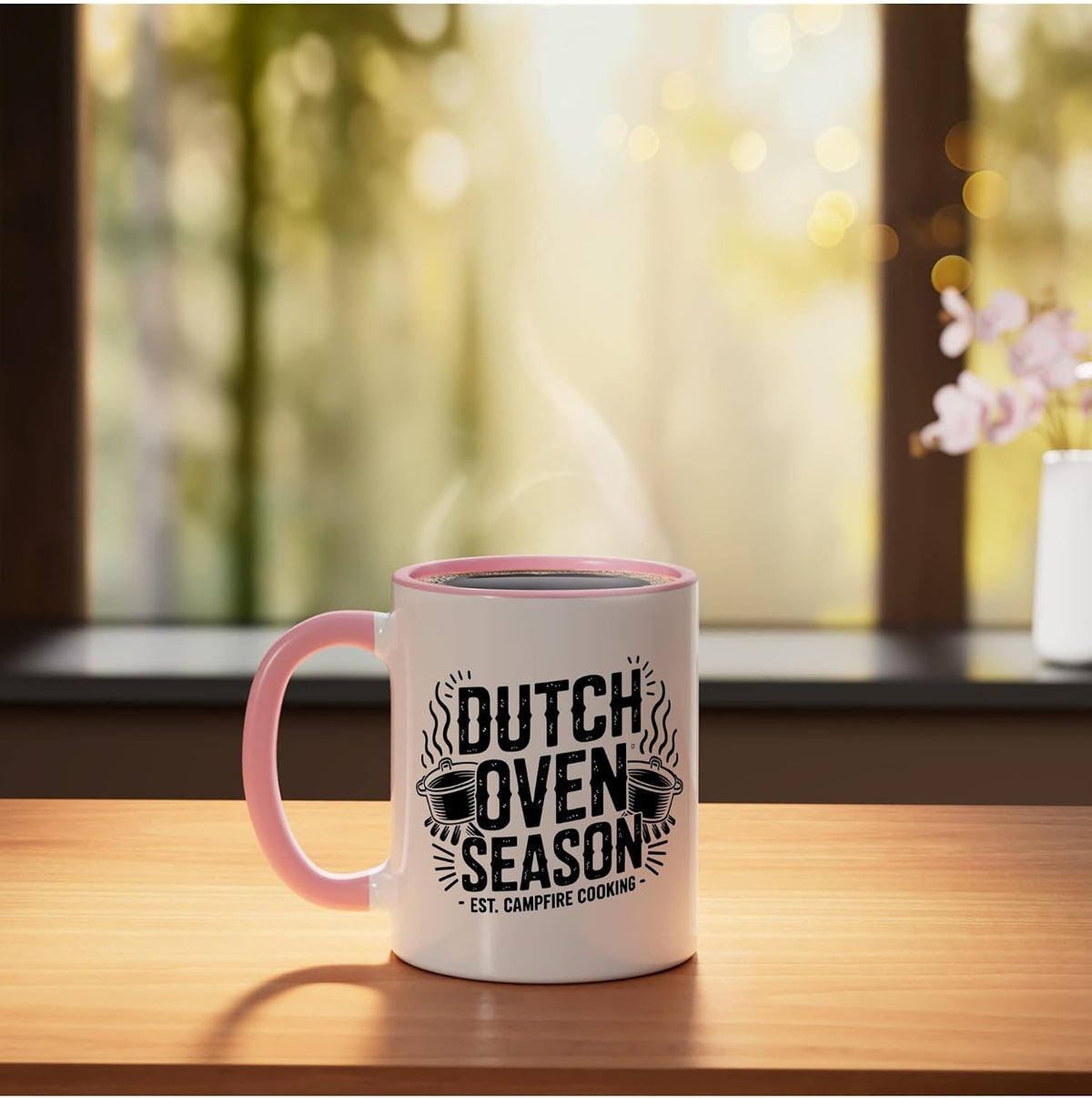Dutch Oven Steam Season Baker Graphic Art Baking Ceramic Mug, Pink/White