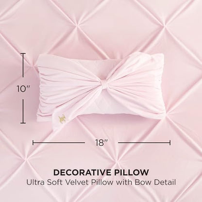 Velvet Bow Designer Decorative Pillow - 10"x18", Light Pink
