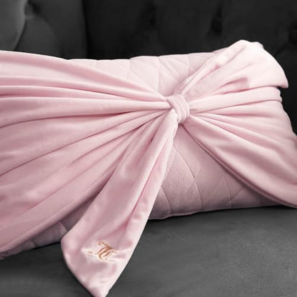 Velvet Bow Designer Decorative Pillow - 10"x18", Light Pink