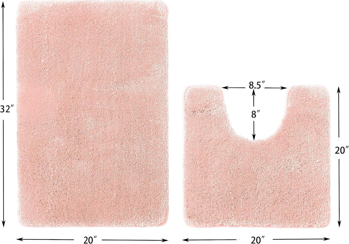 YHF Bathroom Rug Set 2Piece, Thick &Soft Microfiber Shaggy, U Shaped Contour, Machine Washable Bath Mats, Absorbent Bath Rugs, Non-slip Rubber Backing Bath Mat for Bathroom Floor, Tub and Shower, Pink