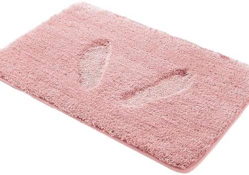 YHF Bathroom Rug Set 2Piece, Thick &Soft Microfiber Shaggy, U Shaped Contour, Machine Washable Bath Mats, Absorbent Bath Rugs, Non-slip Rubber Backing Bath Mat for Bathroom Floor, Tub and Shower, Pink