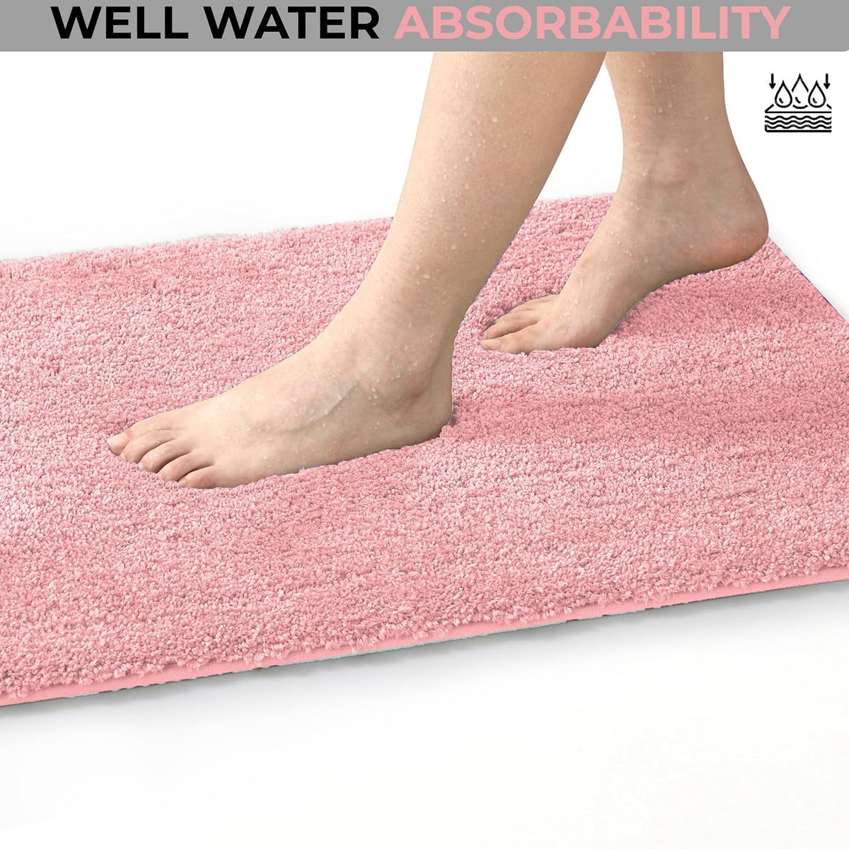 YHF Bathroom Rug Set 2Piece, Thick &Soft Microfiber Shaggy, U Shaped Contour, Machine Washable Bath Mats, Absorbent Bath Rugs, Non-slip Rubber Backing Bath Mat for Bathroom Floor, Tub and Shower, Pink