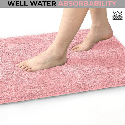 YHF Bathroom Rug Set 2Piece, Thick &Soft Microfiber Shaggy, U Shaped Contour, Machine Washable Bath Mats, Absorbent Bath Rugs, Non-slip Rubber Backing Bath Mat for Bathroom Floor, Tub and Shower, Pink