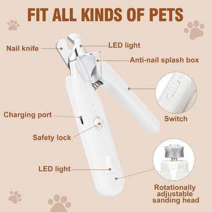 2-in-1 Dog Nail Grinder &Dog Nail Clippers with Light，Cat Nail Clippers ，Ultra-Quiet, USB Rechargeable, Multiple Grinding Methods, and Splash Guard for Large Medium Small Dogs Cats Pets(Pink)