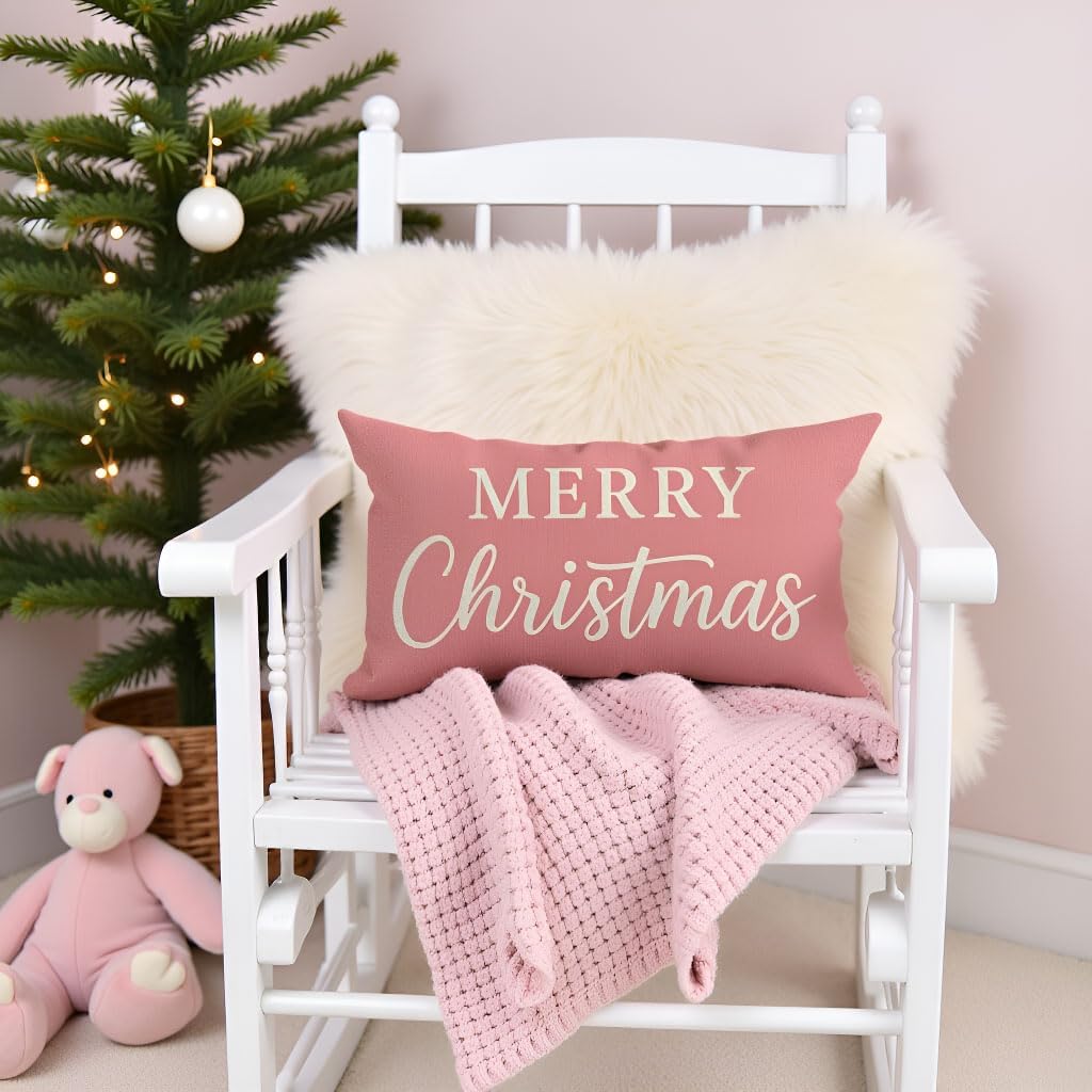 Christmas Pillow Covers 12x20 Inch, Blush Pink