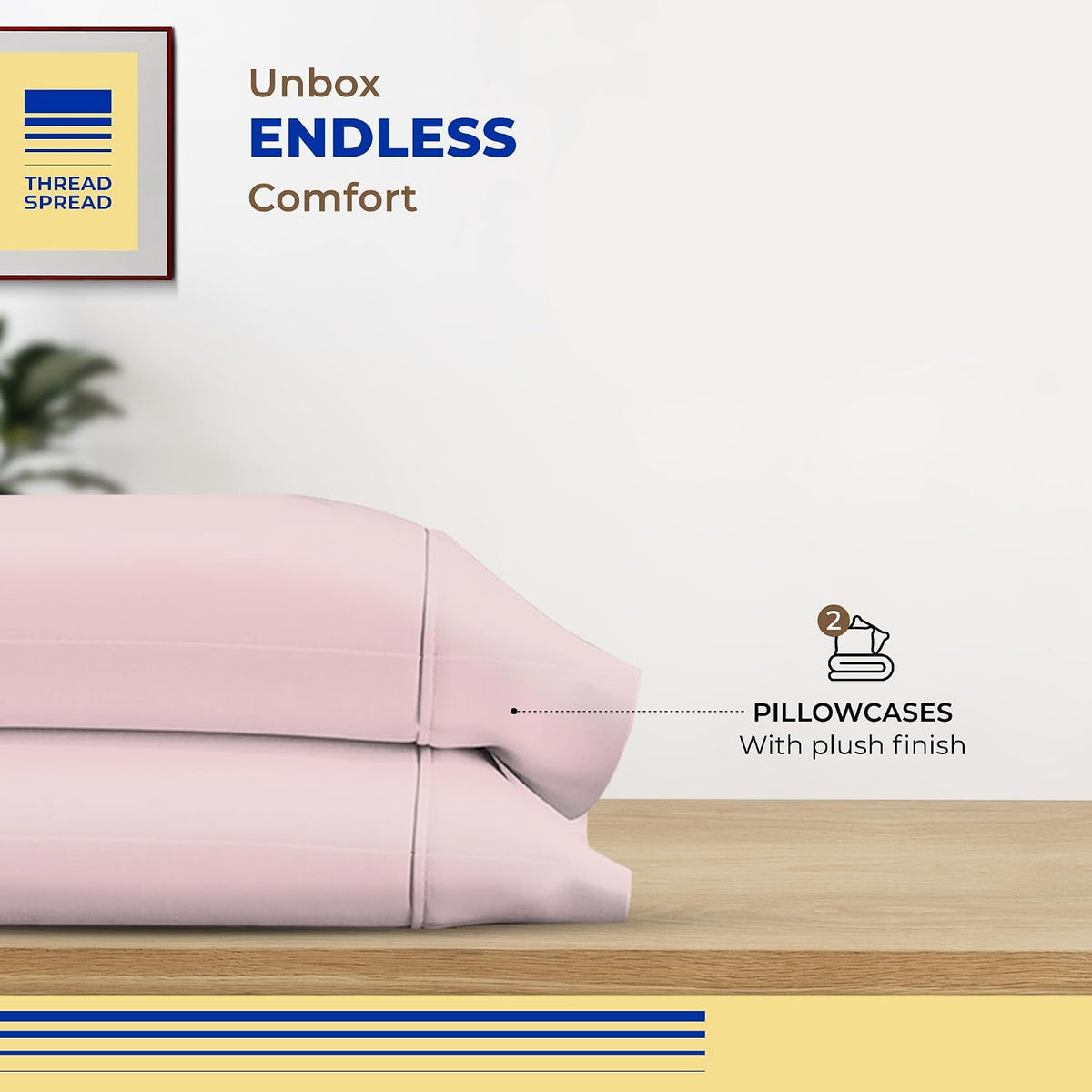 100% Egyptian Cotton Pillow Cases Queen Size Set of 2 - Luxury 600 Series Bliss Collection Queen Pillow Cases (Blush), Soft Cooling Hotel Cotton Pillowcases, Sateen Finish