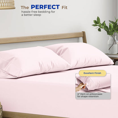 100% Egyptian Cotton Pillow Cases Queen Size Set of 2 - Luxury 600 Series Bliss Collection Queen Pillow Cases (Blush), Soft Cooling Hotel Cotton Pillowcases, Sateen Finish
