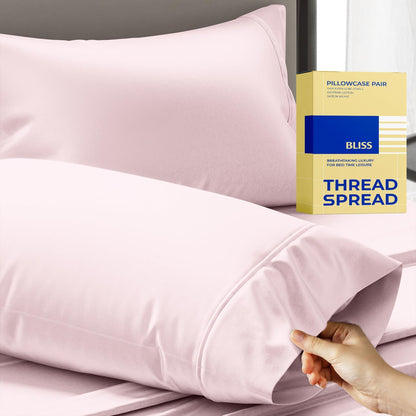 100% Egyptian Cotton Pillow Cases Queen Size Set of 2 - Luxury 600 Series Bliss Collection Queen Pillow Cases (Blush), Soft Cooling Hotel Cotton Pillowcases, Sateen Finish