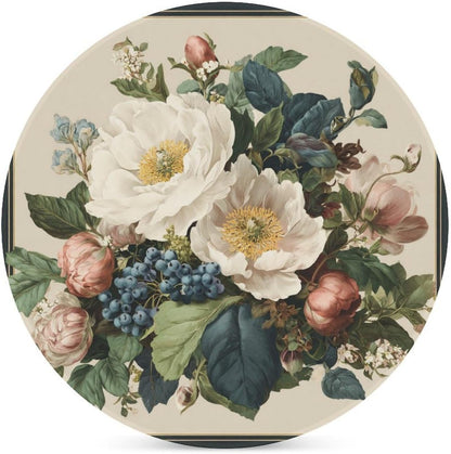 White Pink Flowers Blue Berries on Light Cream Coasters Set of 4 Absorbent Coasters