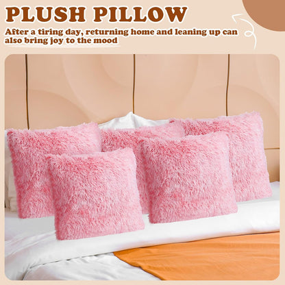 6 Pcs Fluffy Throw Pillow Covers Faux Fur, Pink