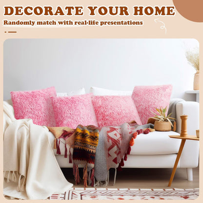 6 Pcs Fluffy Throw Pillow Covers Faux Fur, Pink