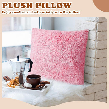 6 Pcs Fluffy Throw Pillow Covers Faux Fur, Pink