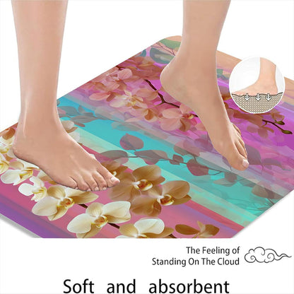 Spring Floral Quick Dry Bath Mat, Vibrant Peach Blossom Pattern Non Slip Shower Mat, Elegant Memory Foam Washable Bath Rugs for Bathroom Toilet Restroom Decorative 20x32 Inch