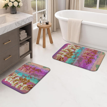 Spring Floral Quick Dry Bath Mat, Vibrant Peach Blossom Pattern Non Slip Shower Mat, Elegant Memory Foam Washable Bath Rugs for Bathroom Toilet Restroom Decorative 20x32 Inch