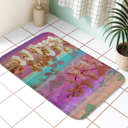 Spring Floral Quick Dry Bath Mat, Vibrant Peach Blossom Pattern Non Slip Shower Mat, Elegant Memory Foam Washable Bath Rugs for Bathroom Toilet Restroom Decorative 20x32 Inch