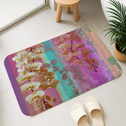 Spring Floral Quick Dry Bath Mat, Vibrant Peach Blossom Pattern Non Slip Shower Mat, Elegant Memory Foam Washable Bath Rugs for Bathroom Toilet Restroom Decorative 20x32 Inch