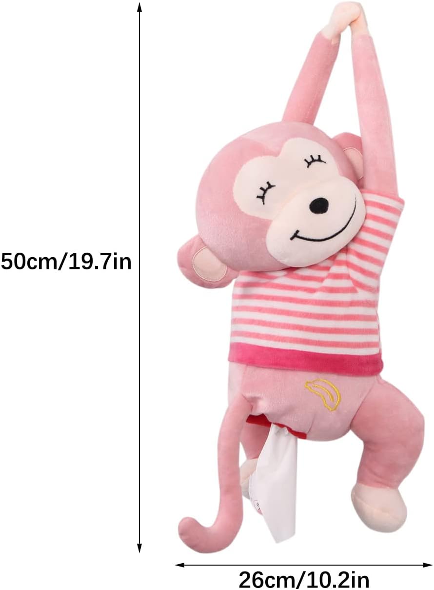 Tissue Holder for Car, Monkey Butt Tissue Box, Soft Plush Monkey Tissue Dispenser, Paper Towel Storage Container Wrapper, Cartoon Animal Hanging Paper Organizer Cover for Home, Office, Pink