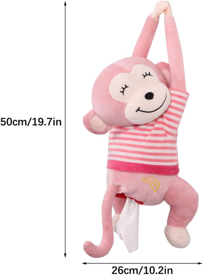 Tissue Holder for Car, Monkey Butt Tissue Box, Soft Plush Monkey Tissue Dispenser, Paper Towel Storage Container Wrapper, Cartoon Animal Hanging Paper Organizer Cover for Home, Office, Pink