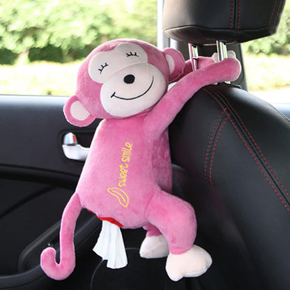 Tissue Holder for Car, Monkey Butt Tissue Box, Soft Plush Monkey Tissue Dispenser, Paper Towel Storage Container Wrapper, Cartoon Animal Hanging Paper Organizer Cover for Home, Office, Pink