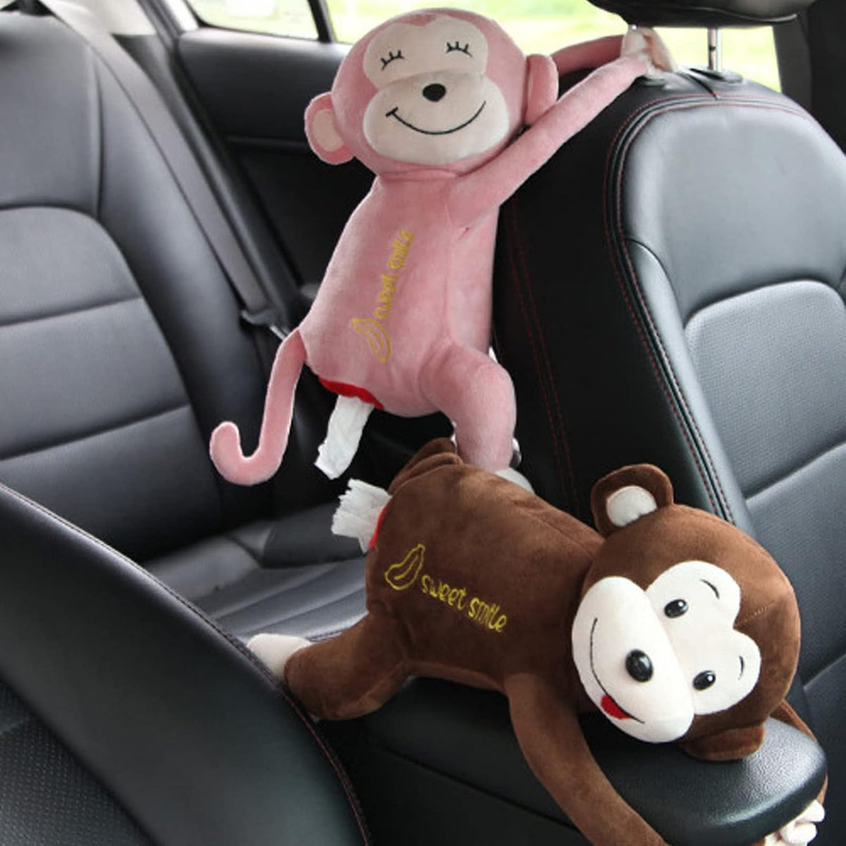 Tissue Holder for Car, Monkey Butt Tissue Box, Soft Plush Monkey Tissue Dispenser, Paper Towel Storage Container Wrapper, Cartoon Animal Hanging Paper Organizer Cover for Home, Office, Pink