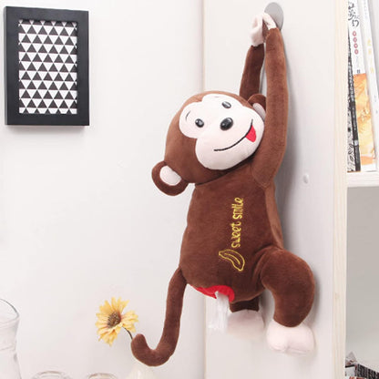 Tissue Holder for Car, Monkey Butt Tissue Box, Soft Plush Monkey Tissue Dispenser, Paper Towel Storage Container Wrapper, Cartoon Animal Hanging Paper Organizer Cover for Home, Office, Pink