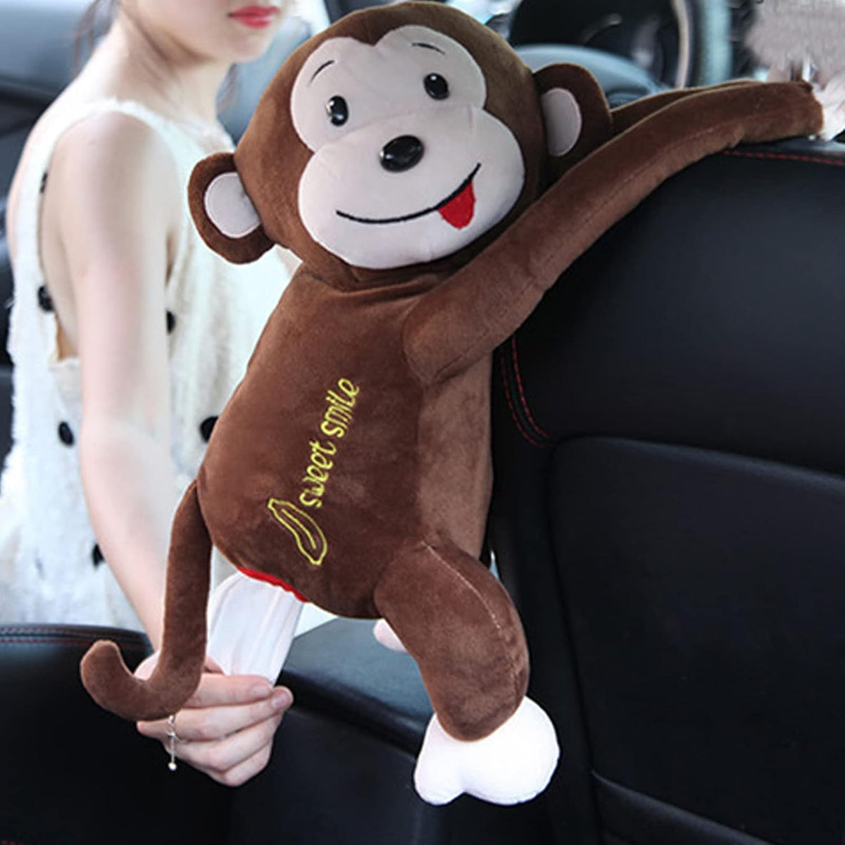 Tissue Holder for Car, Monkey Butt Tissue Box, Soft Plush Monkey Tissue Dispenser, Paper Towel Storage Container Wrapper, Cartoon Animal Hanging Paper Organizer Cover for Home, Office, Pink