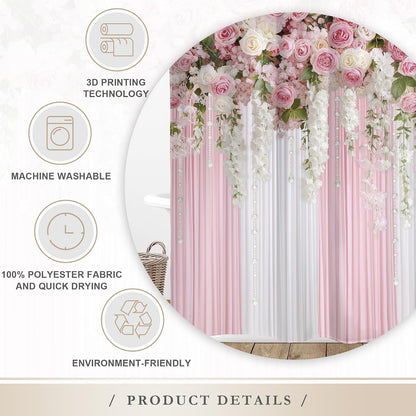 Pink Floral Shower Curtain Girly Romantic Spring Bathroom Curtain Set