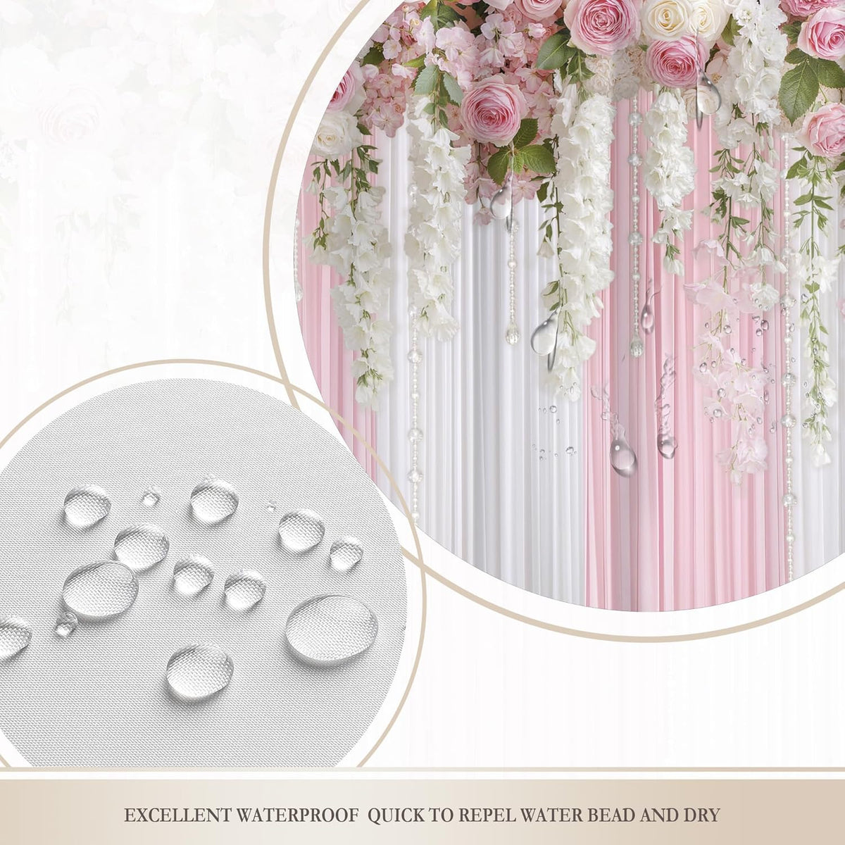 Pink Floral Shower Curtain Girly Romantic Spring Bathroom Curtain Set