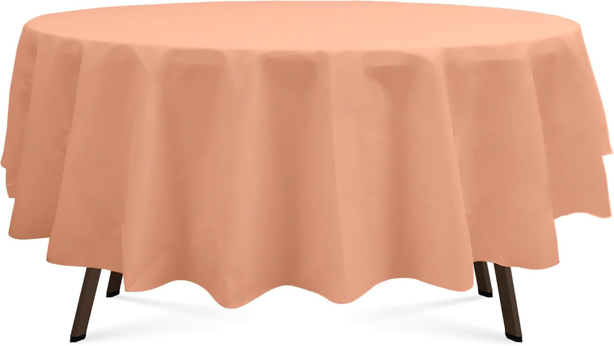 Peach 3 Pack Round Plastic Tablecloth 84 Inches Premium Rose Gold Peach Decorative Table Cover for Baby Shower, Birthday, Wedding, Indoor and Outdoor use