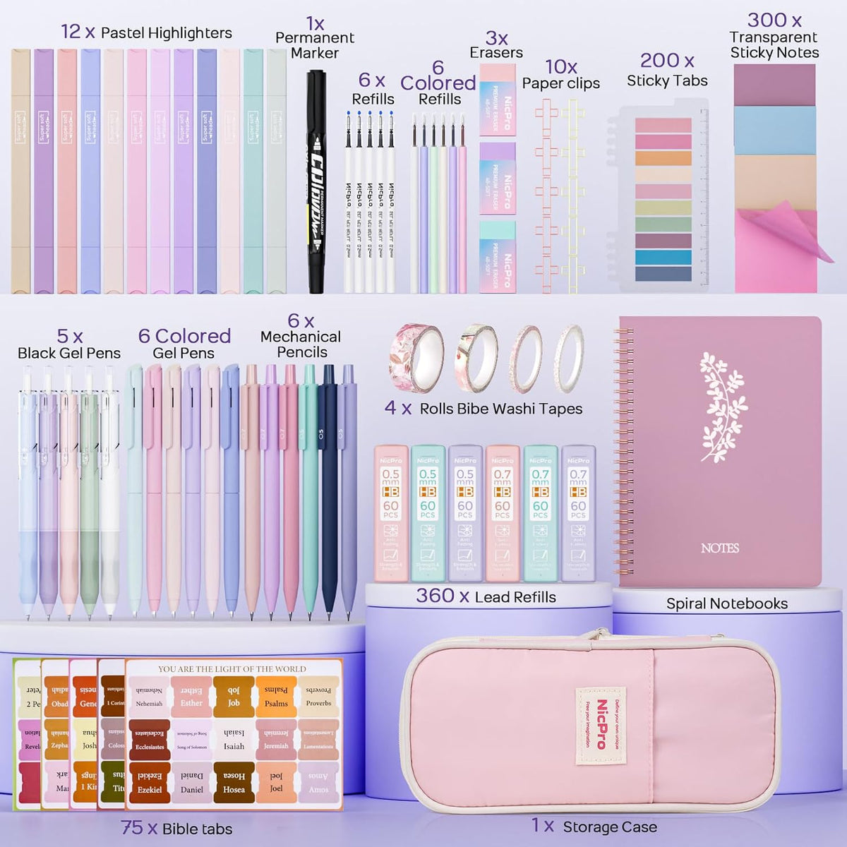 Bible Journaling Kit, 76PCS Bible Study Supplies with Case for Women
