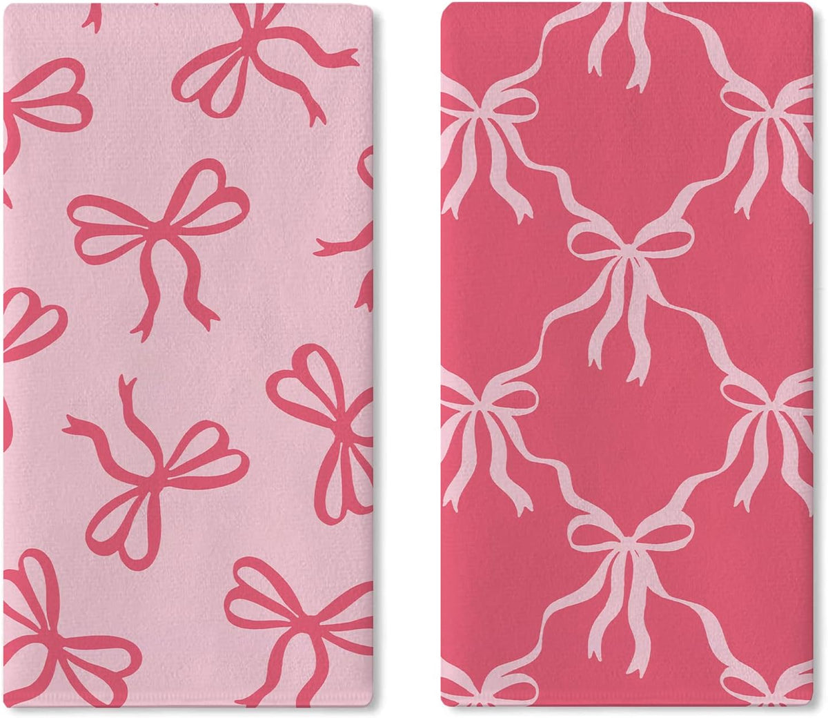 Pink Bow Kitchen Dish Towels Set of 2, Coquette Ribbon Preppy Drying