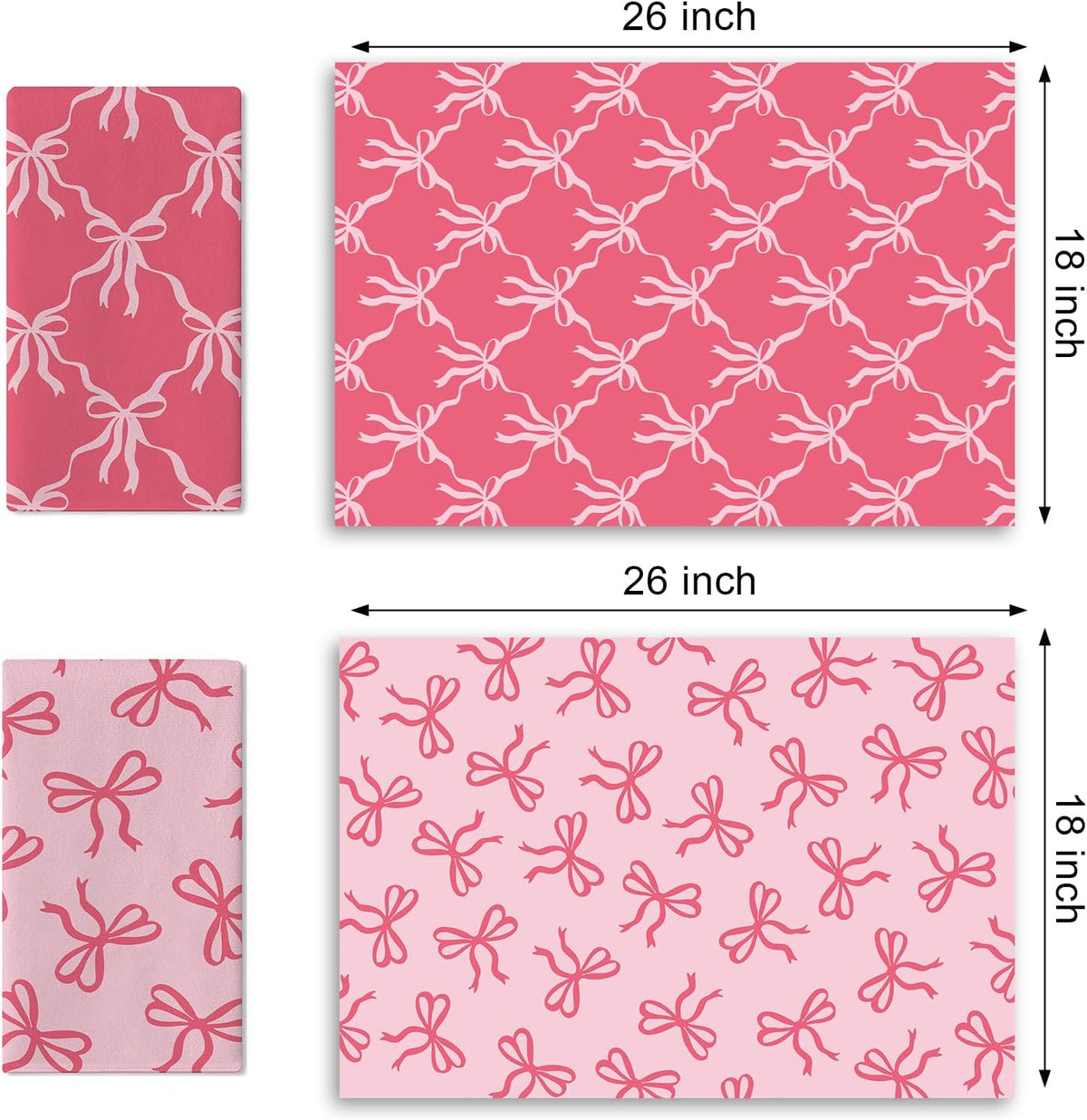 Pink Bow Kitchen Dish Towels Set of 2, Coquette Ribbon Preppy Drying