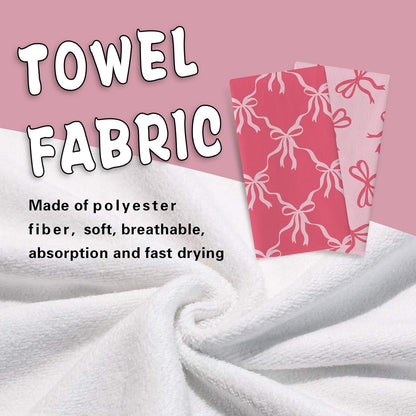 Pink Bow Kitchen Dish Towels Set of 2, Coquette Ribbon Preppy Drying
