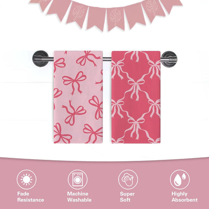Pink Bow Kitchen Dish Towels Set of 2, Coquette Ribbon Preppy Drying