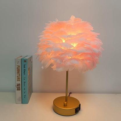 ZYLEIESENBAO Pink Feather USB Charger Table Lamp Feather Bedside Lamp Cute Nightstand Lamp with Outlets Princess Desk Light for Girl Bedroom Living Room Entryway Hotel Wedding Women's Gift Decoration