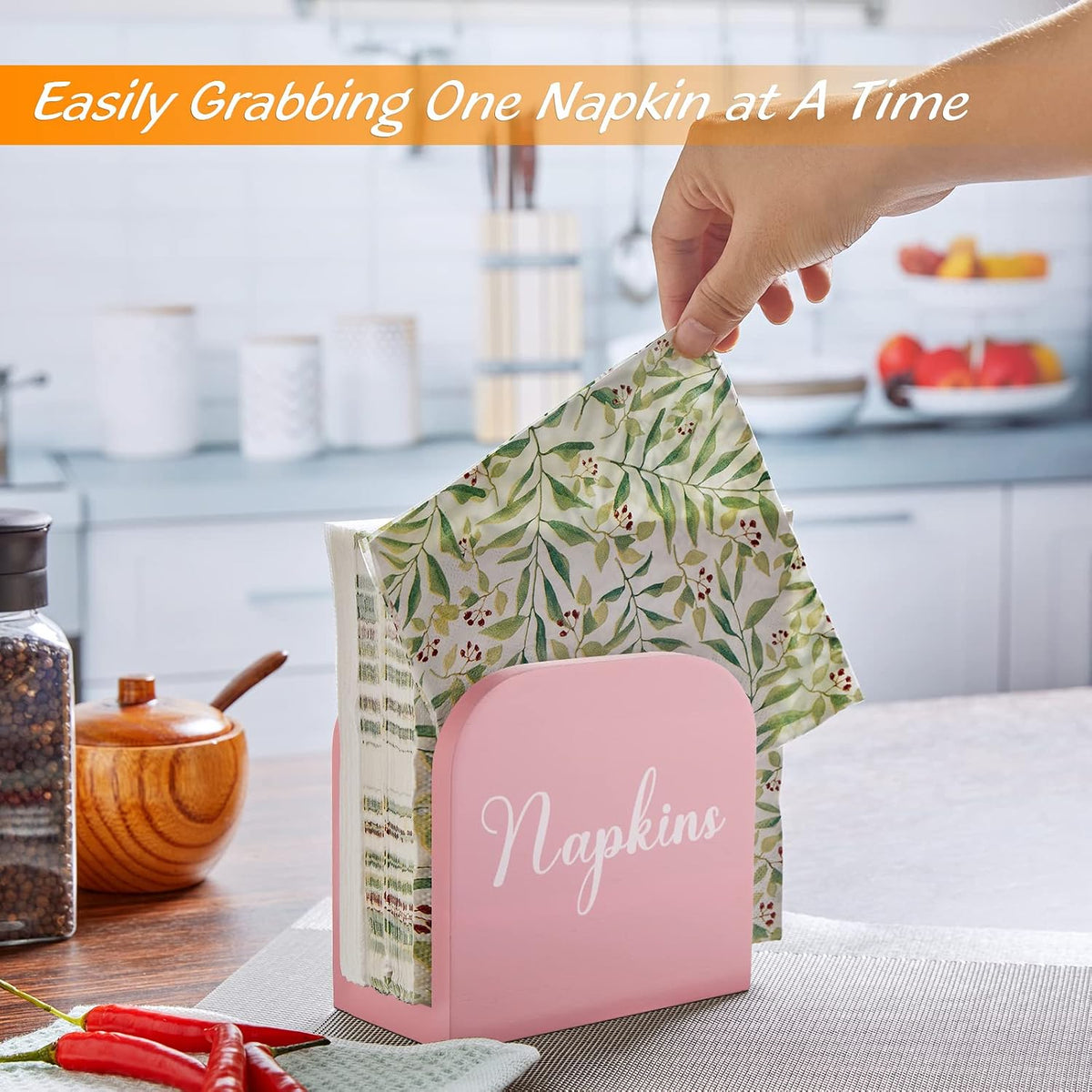 Pink Napkin Holder for Table - Wooden Napkin Holders for Kitchen - Pink Kitchen Decor and Accessories for Dining Room Table - Wood Napkin Dispenser