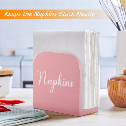 Pink Napkin Holder for Table - Wooden Napkin Holders for Kitchen - Pink Kitchen Decor and Accessories for Dining Room Table - Wood Napkin Dispenser