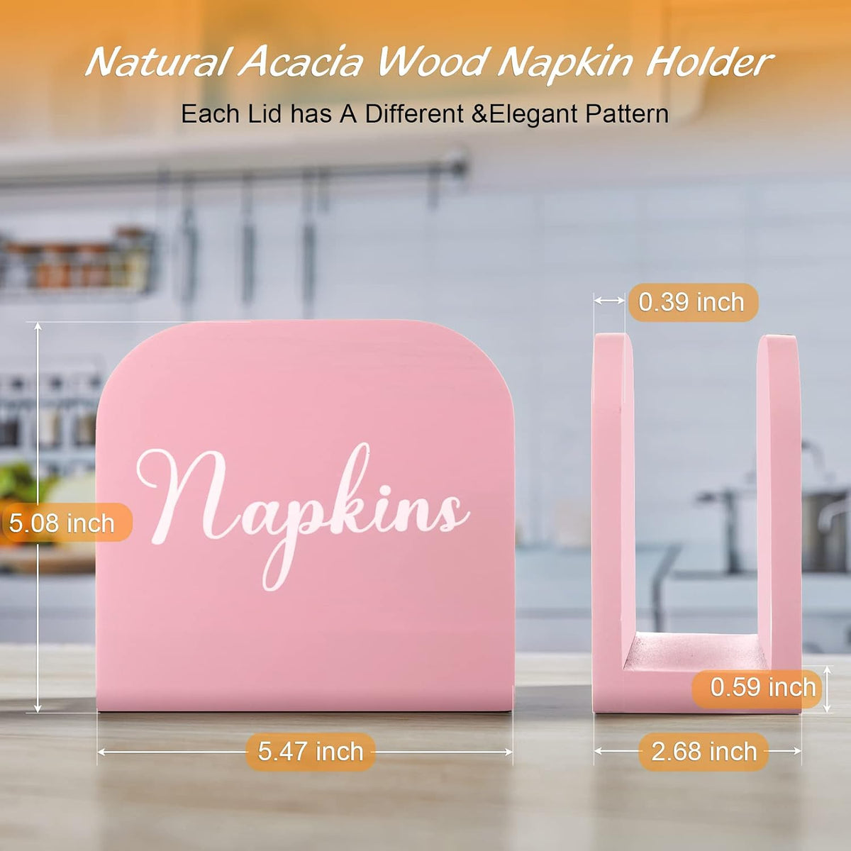 Pink Napkin Holder for Table - Wooden Napkin Holders for Kitchen - Pink Kitchen Decor and Accessories for Dining Room Table - Wood Napkin Dispenser
