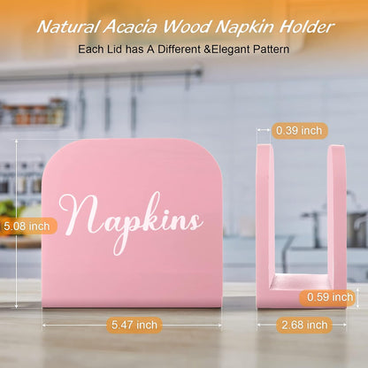 Pink Napkin Holder for Table - Wooden Napkin Holders for Kitchen - Pink Kitchen Decor and Accessories for Dining Room Table - Wood Napkin Dispenser