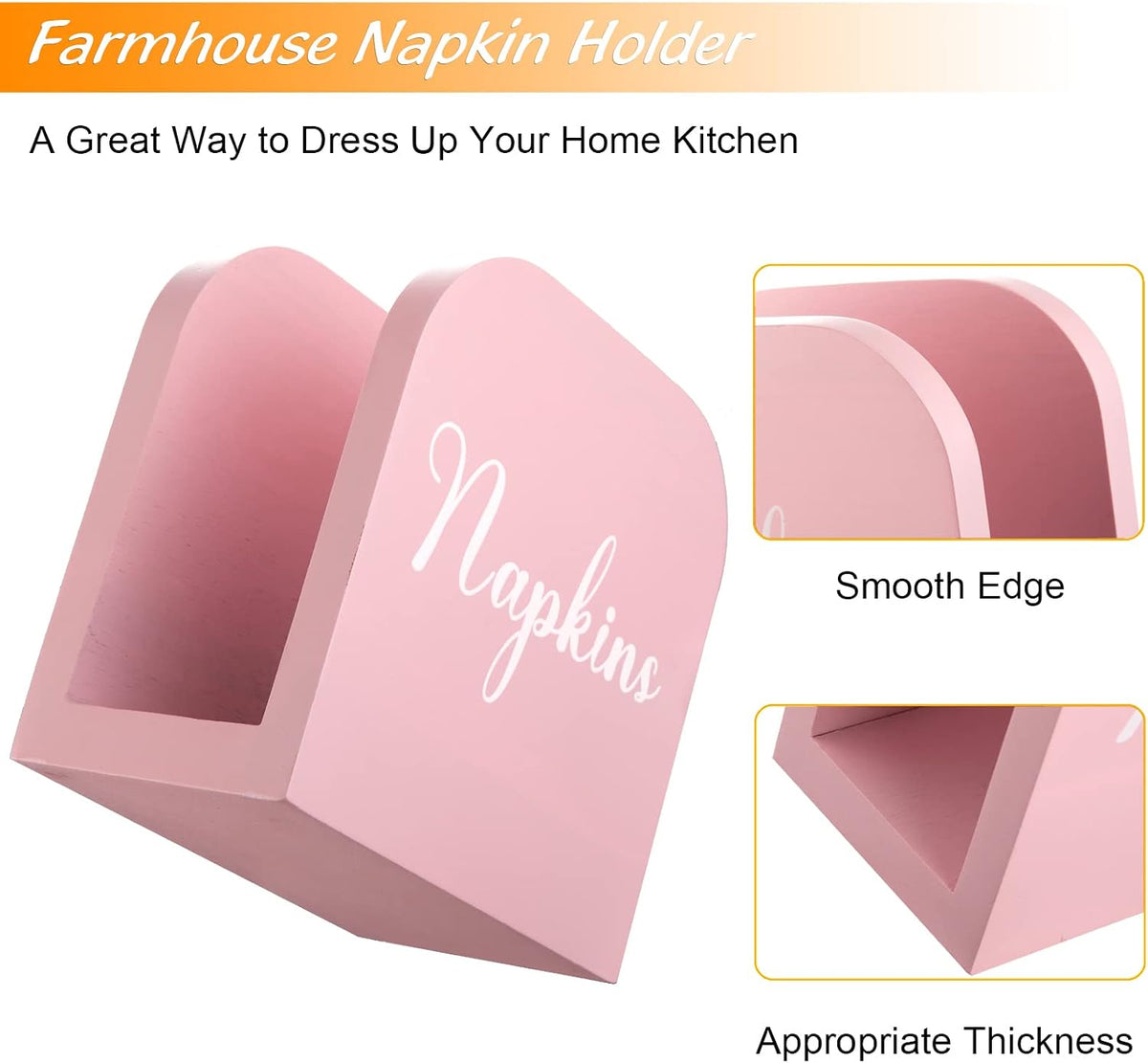 Pink Napkin Holder for Table - Wooden Napkin Holders for Kitchen - Pink Kitchen Decor and Accessories for Dining Room Table - Wood Napkin Dispenser