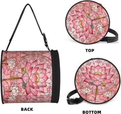Round Tissue Holder Bag Car Hanging Tissue Boxes Cover with Adjustable Strap Foldable Roll Storage Bags with Zipper Tissues Case Organizer for Home Decor Toilet Office(Art Pink Lotus)