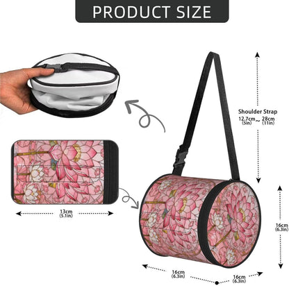 Round Tissue Holder Bag Car Hanging Tissue Boxes Cover with Adjustable Strap Foldable Roll Storage Bags with Zipper Tissues Case Organizer for Home Decor Toilet Office(Art Pink Lotus)