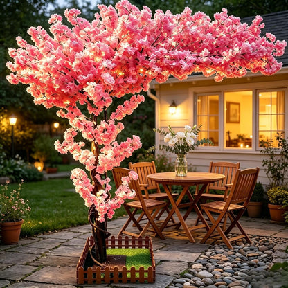 6FT Artificial Pink Cherry Blossom Tree, Faux Pink Cherry Blossom Tree with Dense Flowers and Sturdy Base, Indoor Fake Sakura Plant for Home Decor Living Room Office Wedding Party Event