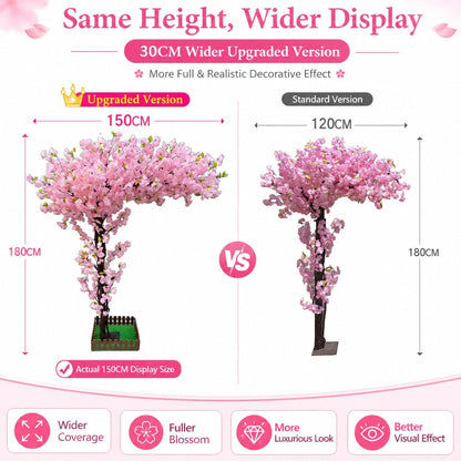 6FT Artificial Pink Cherry Blossom Tree, Faux Pink Cherry Blossom Tree with Dense Flowers and Sturdy Base, Indoor Fake Sakura Plant for Home Decor Living Room Office Wedding Party Event
