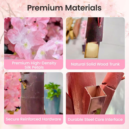 6FT Artificial Pink Cherry Blossom Tree, Faux Pink Cherry Blossom Tree with Dense Flowers and Sturdy Base, Indoor Fake Sakura Plant for Home Decor Living Room Office Wedding Party Event