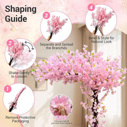6FT Artificial Pink Cherry Blossom Tree, Faux Pink Cherry Blossom Tree with Dense Flowers and Sturdy Base, Indoor Fake Sakura Plant for Home Decor Living Room Office Wedding Party Event