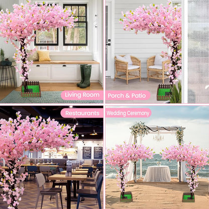 6FT Artificial Pink Cherry Blossom Tree, Faux Pink Cherry Blossom Tree with Dense Flowers and Sturdy Base, Indoor Fake Sakura Plant for Home Decor Living Room Office Wedding Party Event